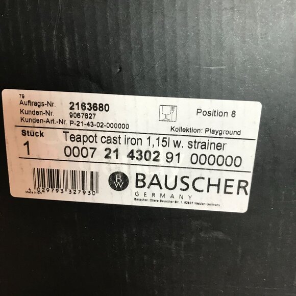 Bauscher Germany Cast Iron Teapot With Strainer 38.9 oz Black Made by Playground - Picture 4 of 12